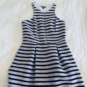 Tweed, black and white striped dress with pockets